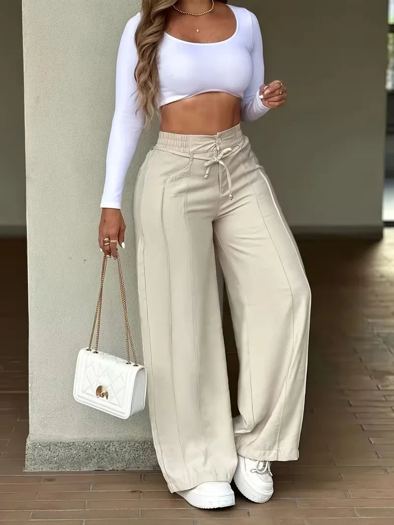 Wide Leg Polyester Trousers